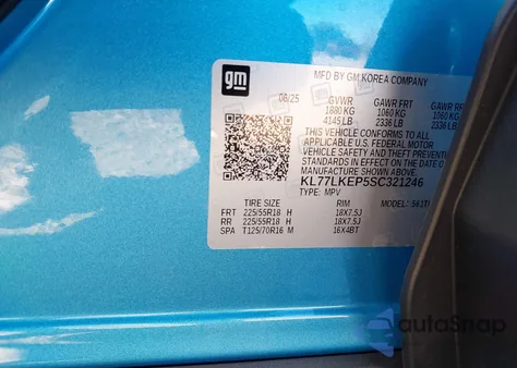 2025 Chevrolet Trax Fwd Activ из США, поврежденный, VIN KL77LKEP5SC321246